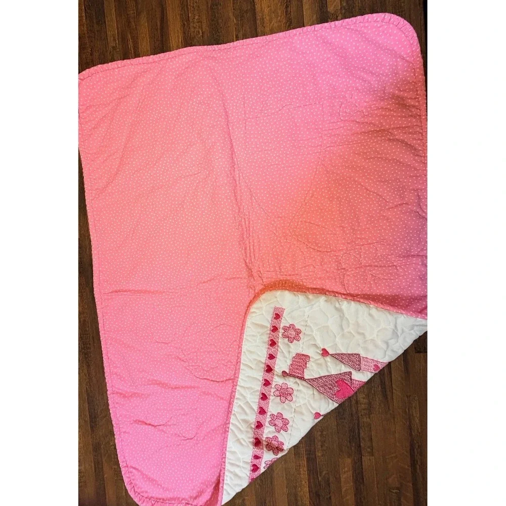 Adorable princess toddler bed quilt. Approx 42X30 in hand made cross-stitched